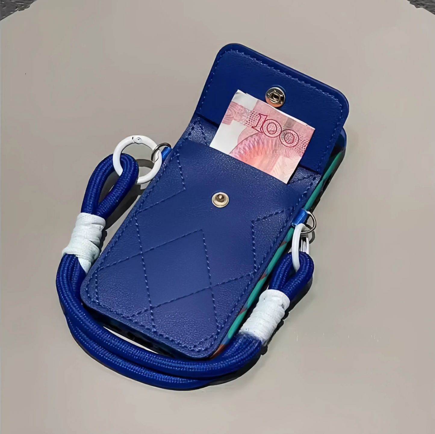 iPhone用レトロ個性的スマホケース - ヴィンテージカラーとブルーの菱形模様
