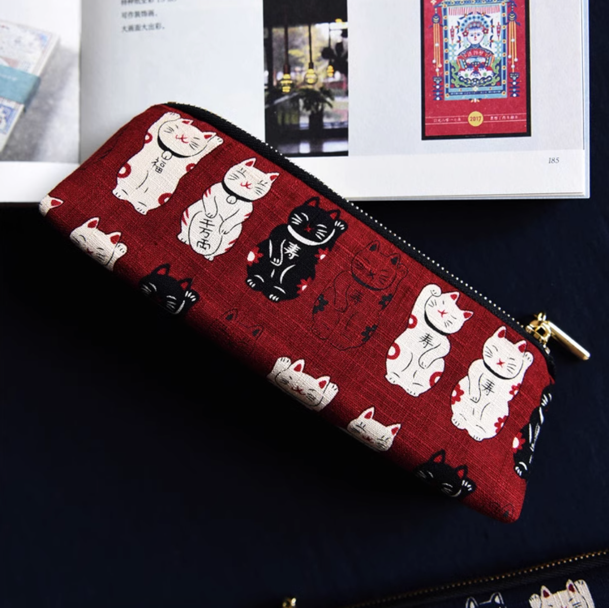 シンプルでおしゃれな布製ペンケース ジッパー付き 手作りプリント柄 多色展開